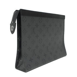 Louis Vuitton Black Voyage Clutch Pochette Reverse Monogram Bag Eclipse